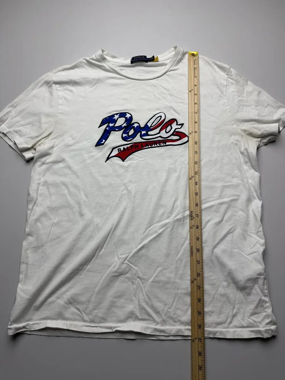 Polo Ralph Lauren Shirt Mens Large White USA Flag Polo Logo Graphic Tee Top